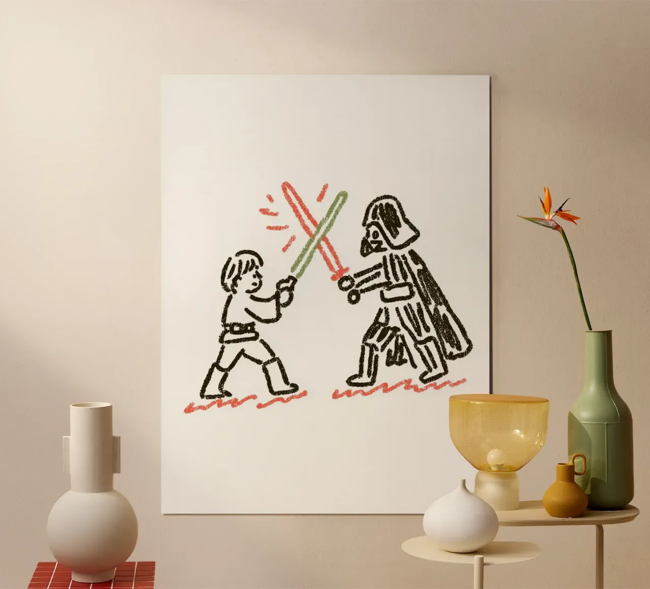 Star Wars Art Print: Luke Skywalker vs. Darth Vader Duel poster with aluminum frame by Kaji