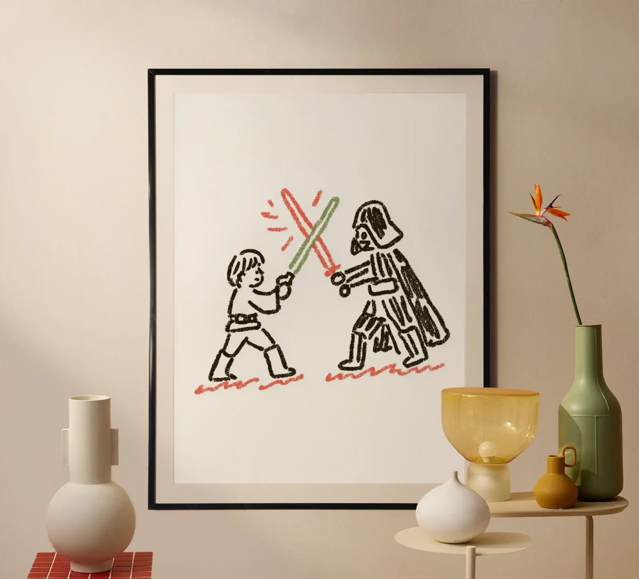 Star Wars Art Print: Luke Skywalker vs. Darth Vader Duel poster with aluminum frame by Kaji
