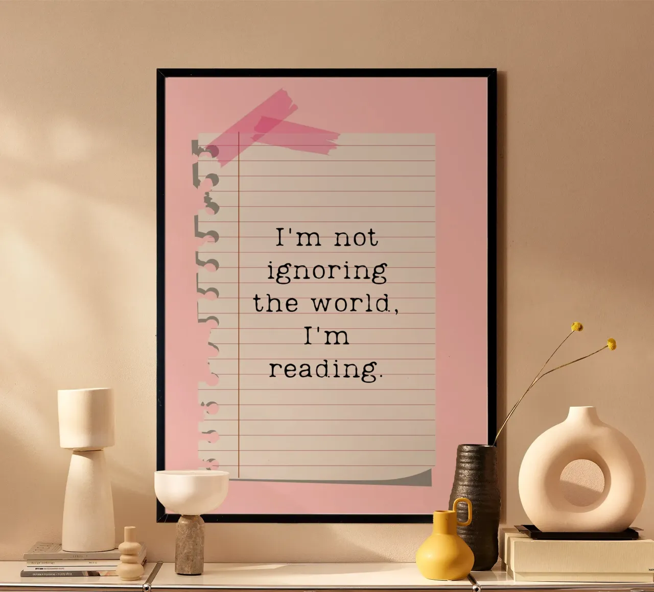 Not Ignoring the World I'm Reading Poster poster with plastic frame by vintagepod