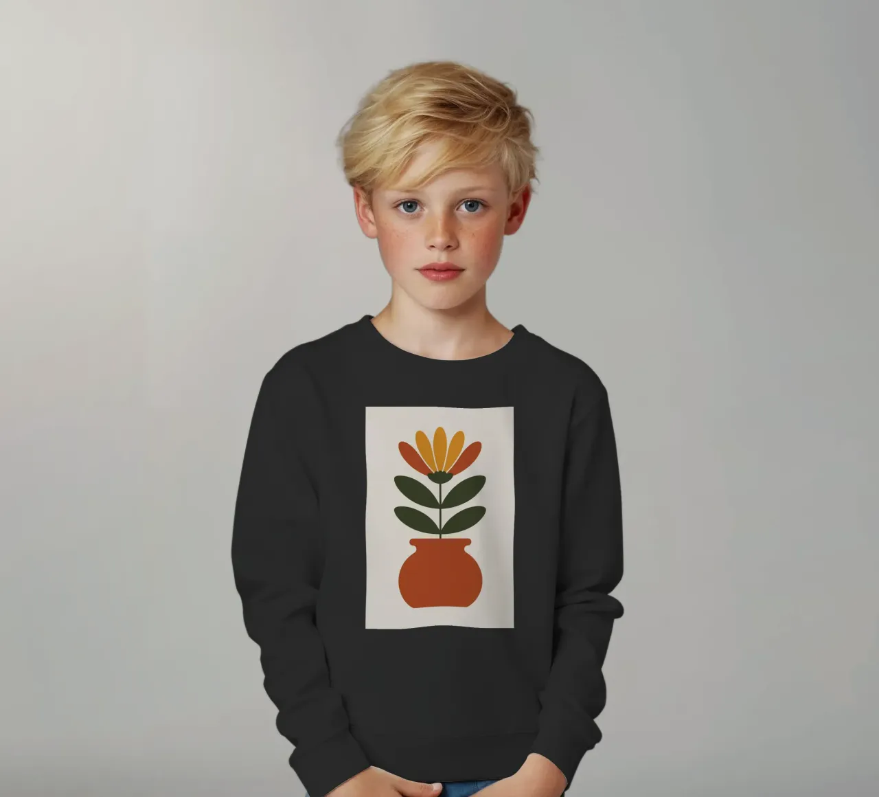 Retro pot with abstract bloom felpa bambino da LisaArtes