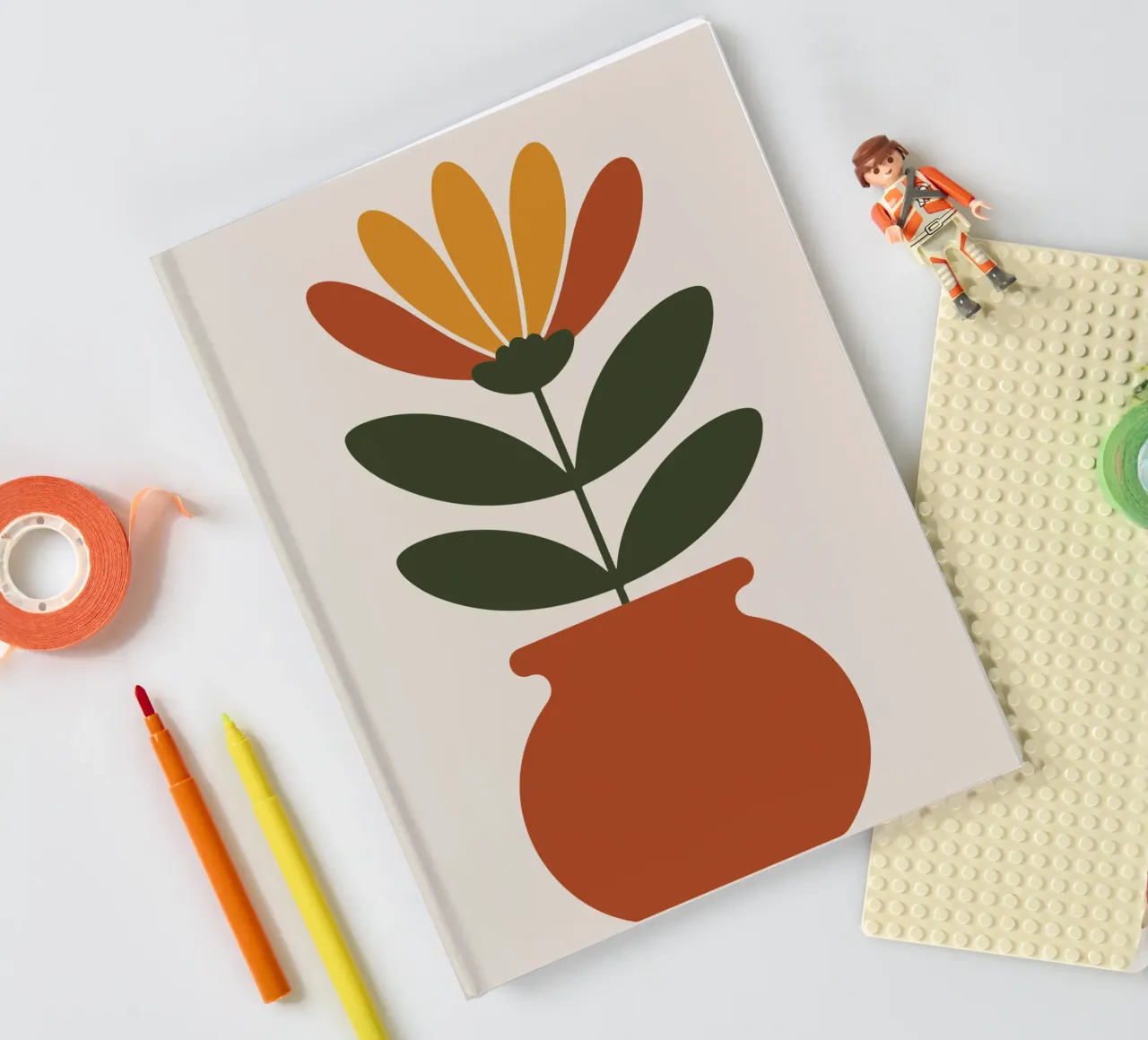 Retro pot with abstract bloom notebook by LisaArtes
