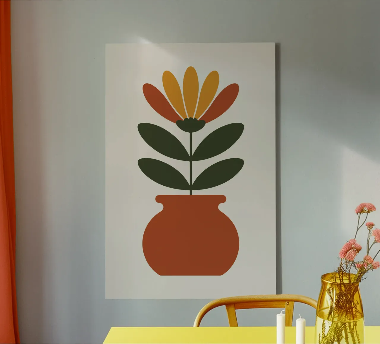 Retro pot with abstract bloom tela con Cornice a cassetta da LisaArtes