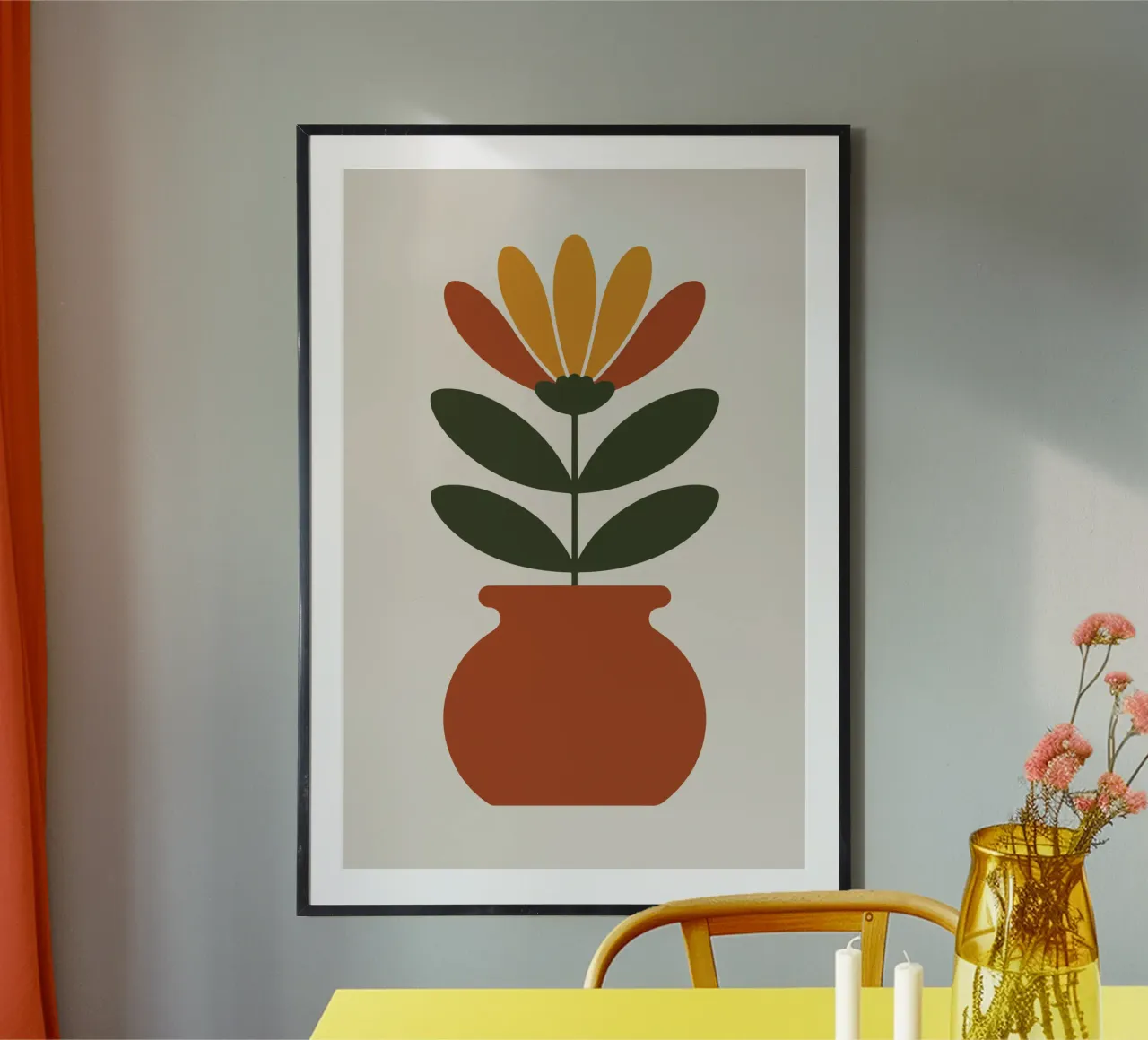 Retro pot with abstract bloom poster con telaio in alluminio da LisaArtes