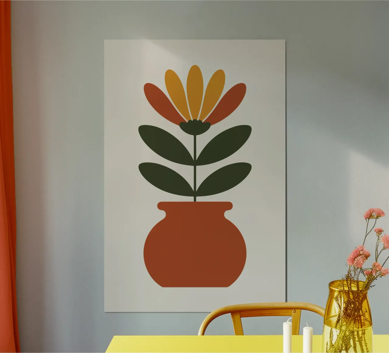 Retro pot with abstract bloom poster con telaio in alluminio da LisaArtes