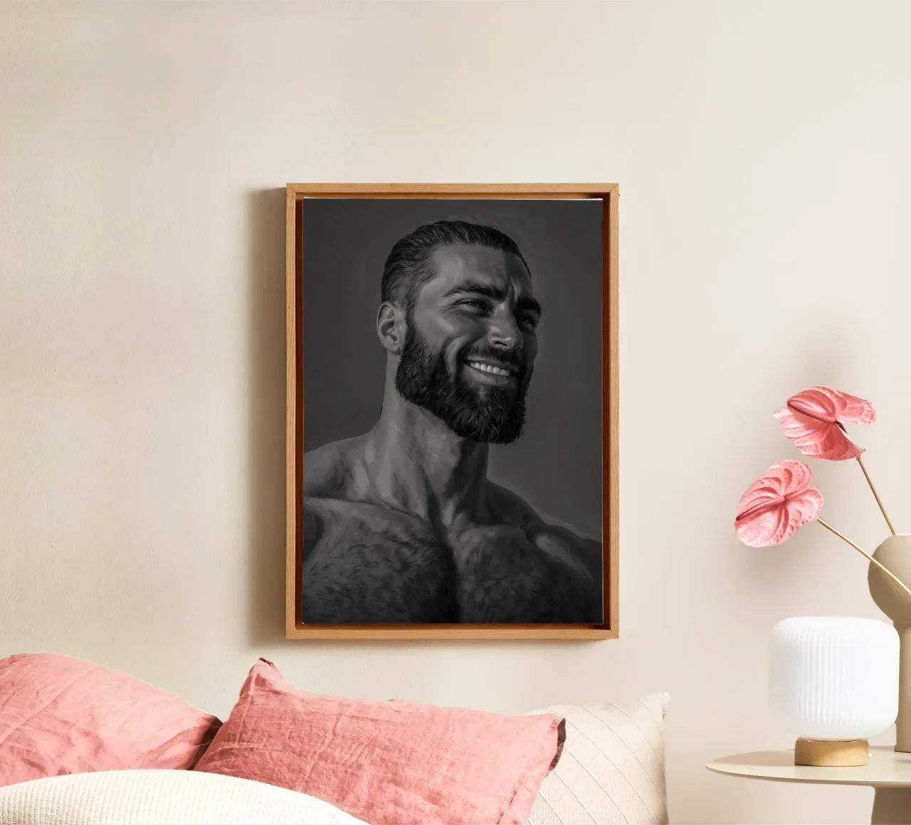 Chad Face Meme Black and White canvas met Baklijst van Lootprint