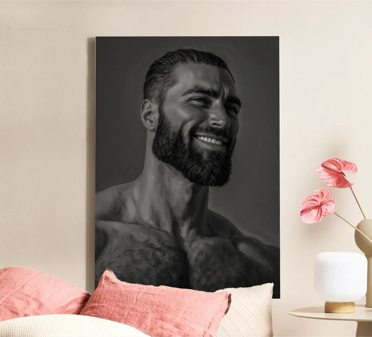 Chad Face Meme Black and White canvas met Baklijst van Lootprint
