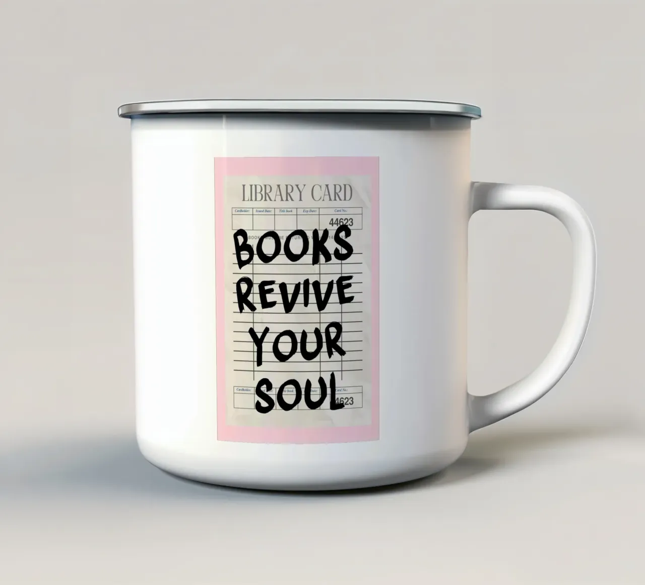 Libri Revive Your Soul Vintage Library Card Print tazza in smalto da vintagepod