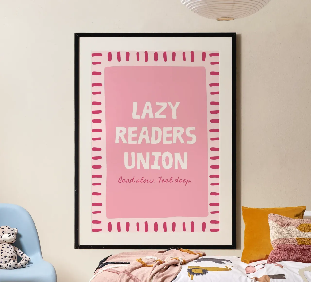 Lazy Readers Union Read Slow Feel Deep poster with plastic frame by vintagepod