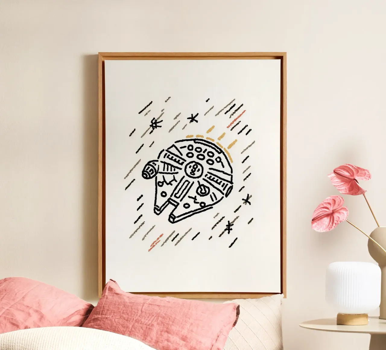 Star Wars Art Print: Millennium Falcon in Hyperspace canvas with Floater frame by Kaji