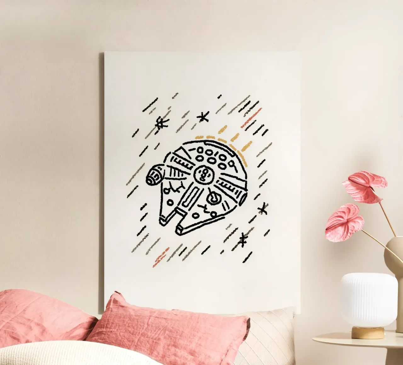 Star Wars Art Print: Millennium Falcon in Hyperspace canvas with Floater frame by Kaji
