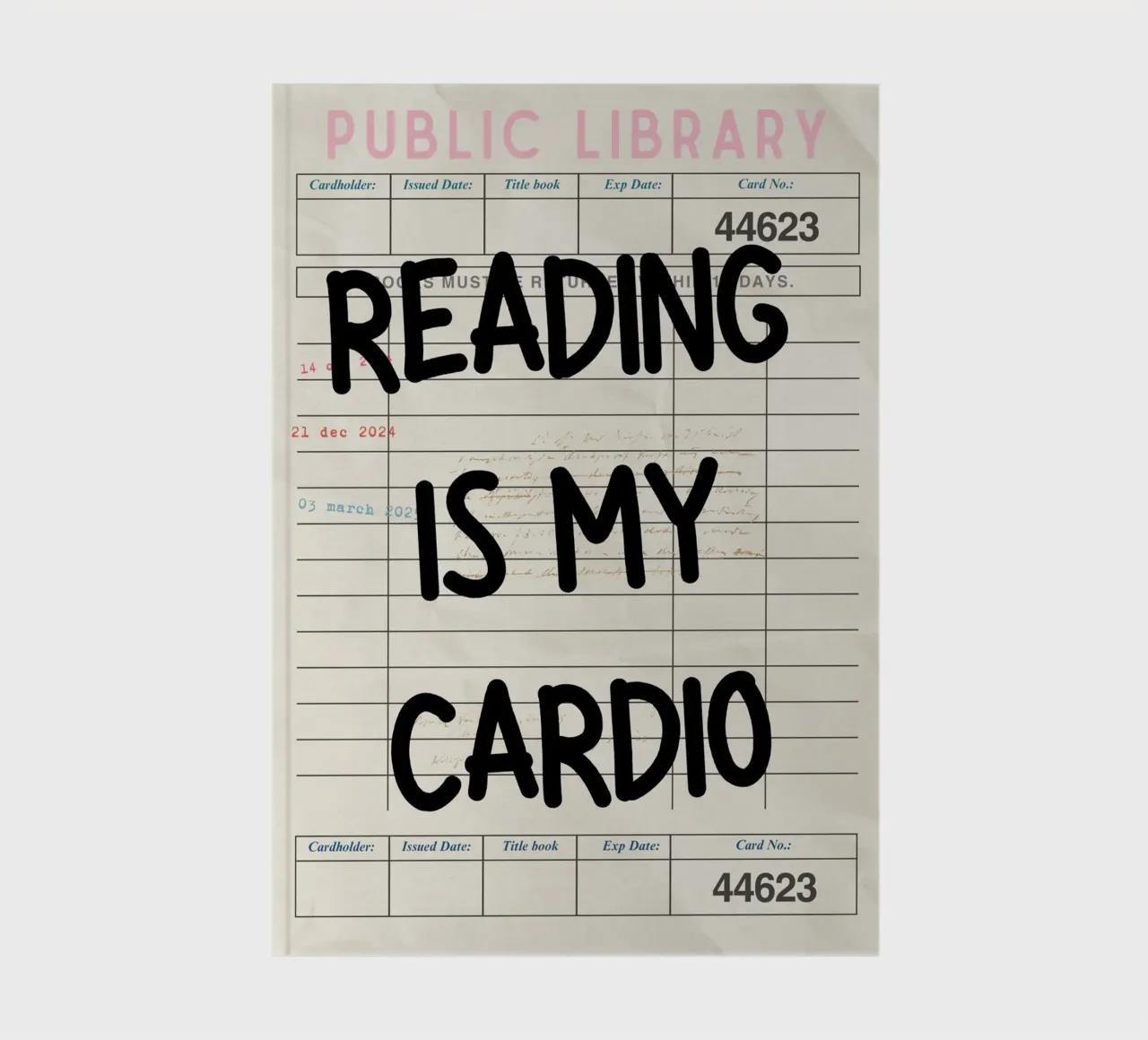 Reading is My Cardio Funny Library Card Print notebook by vintagepod