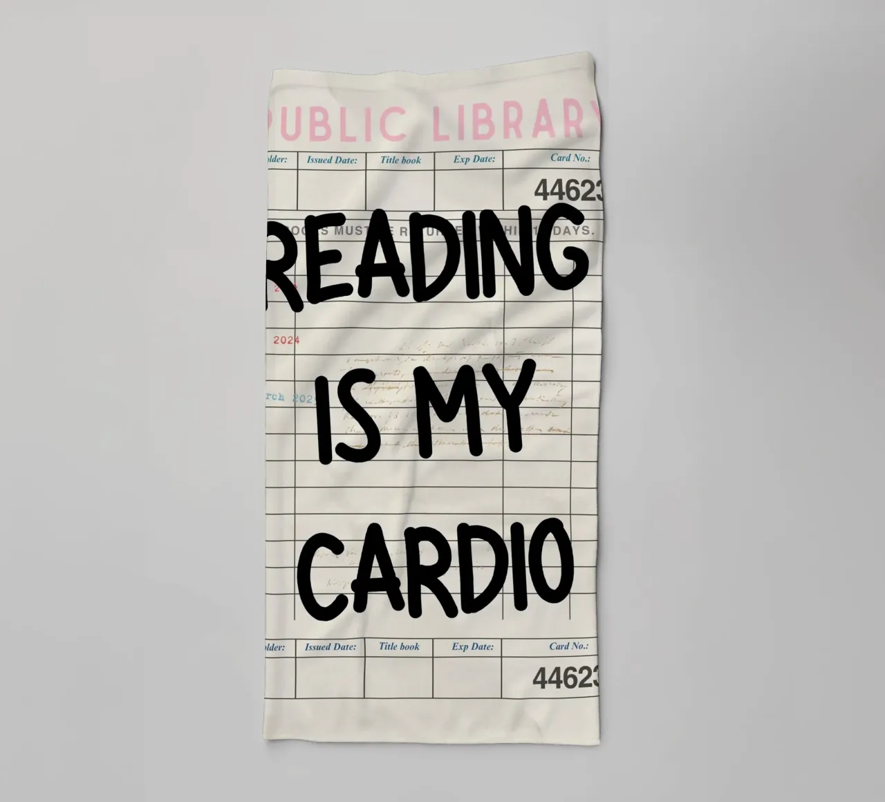 Reading is My Cardio Funny Library Card Print towel by vintagepod