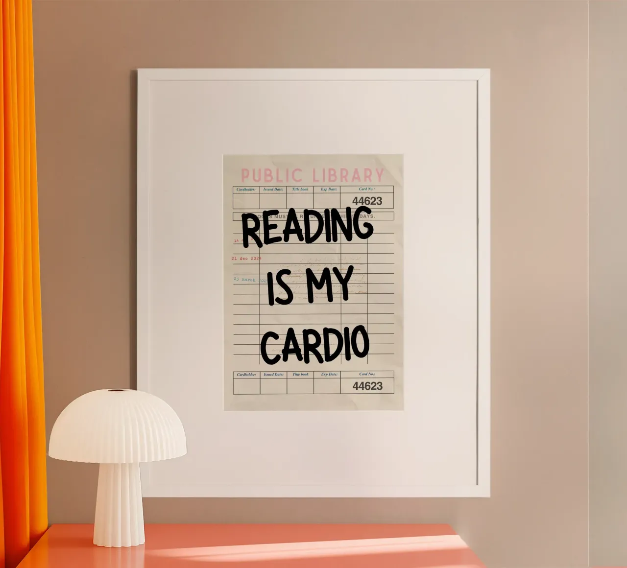 Reading is My Cardio Funny Library Card Print poster with wooden frame by vintagepod