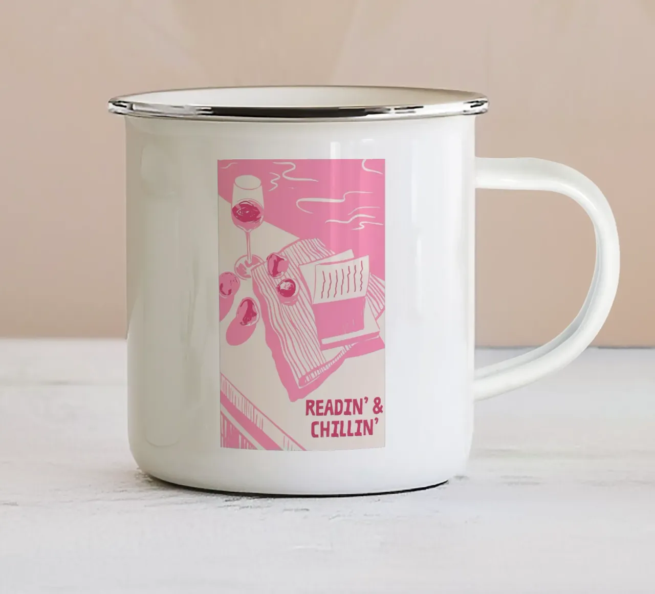 Stampa Picnic rosa Readin' & Chillin' tazza in smalto da vintagepod