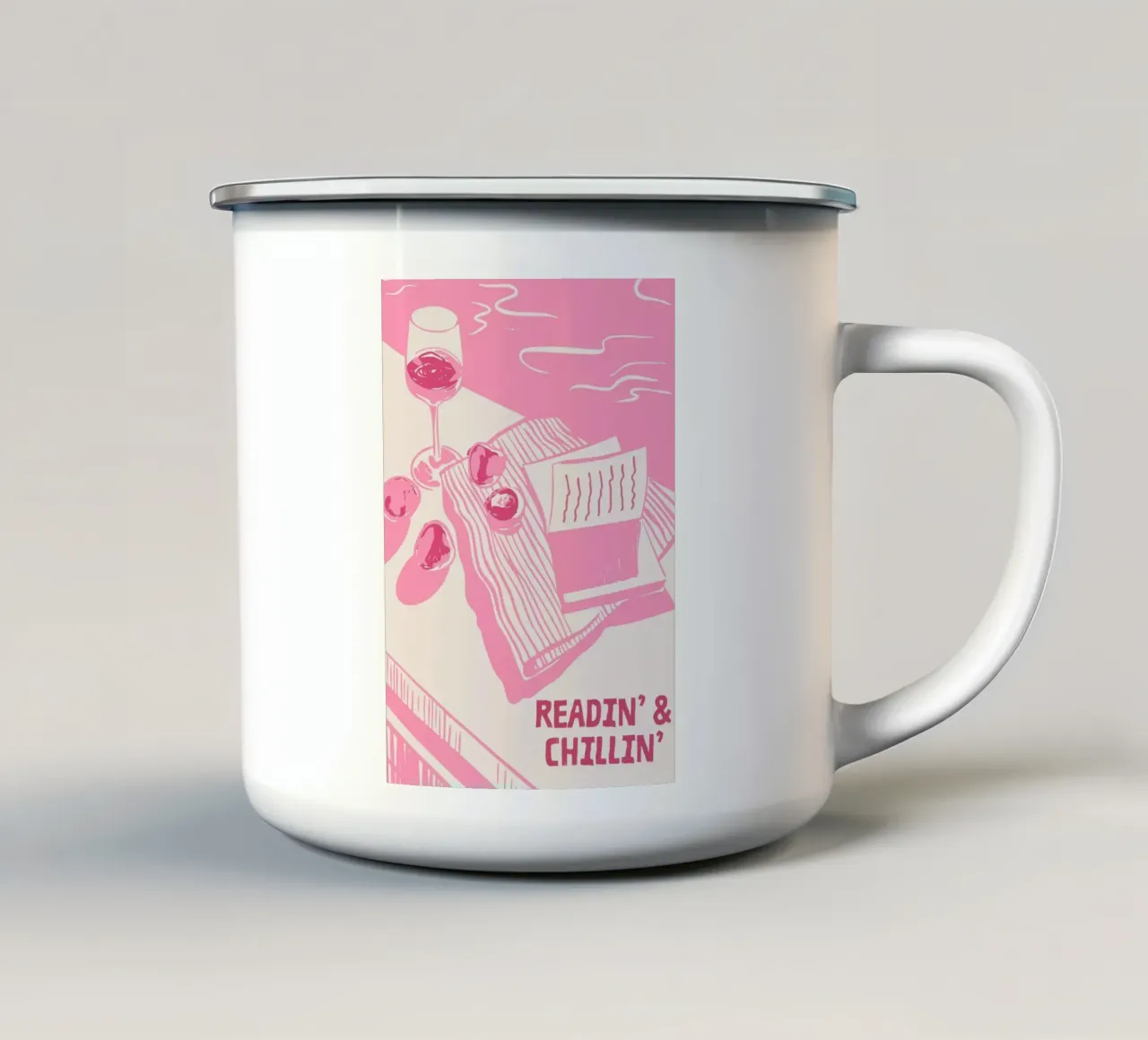 Stampa Picnic rosa Readin' & Chillin' tazza in smalto da vintagepod