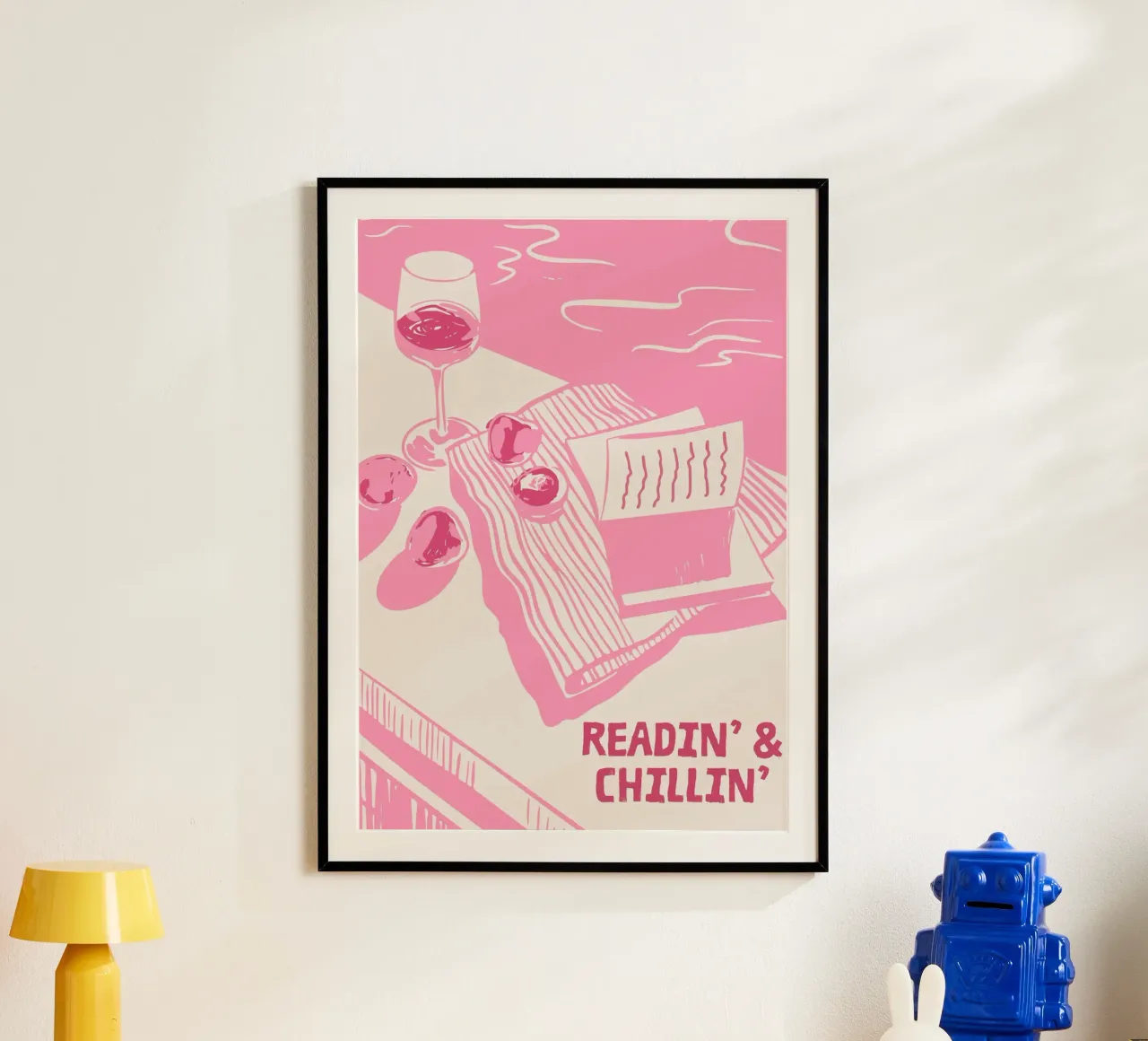 Stampa Picnic rosa Readin' & Chillin' poster con telaio in alluminio da vintagepod