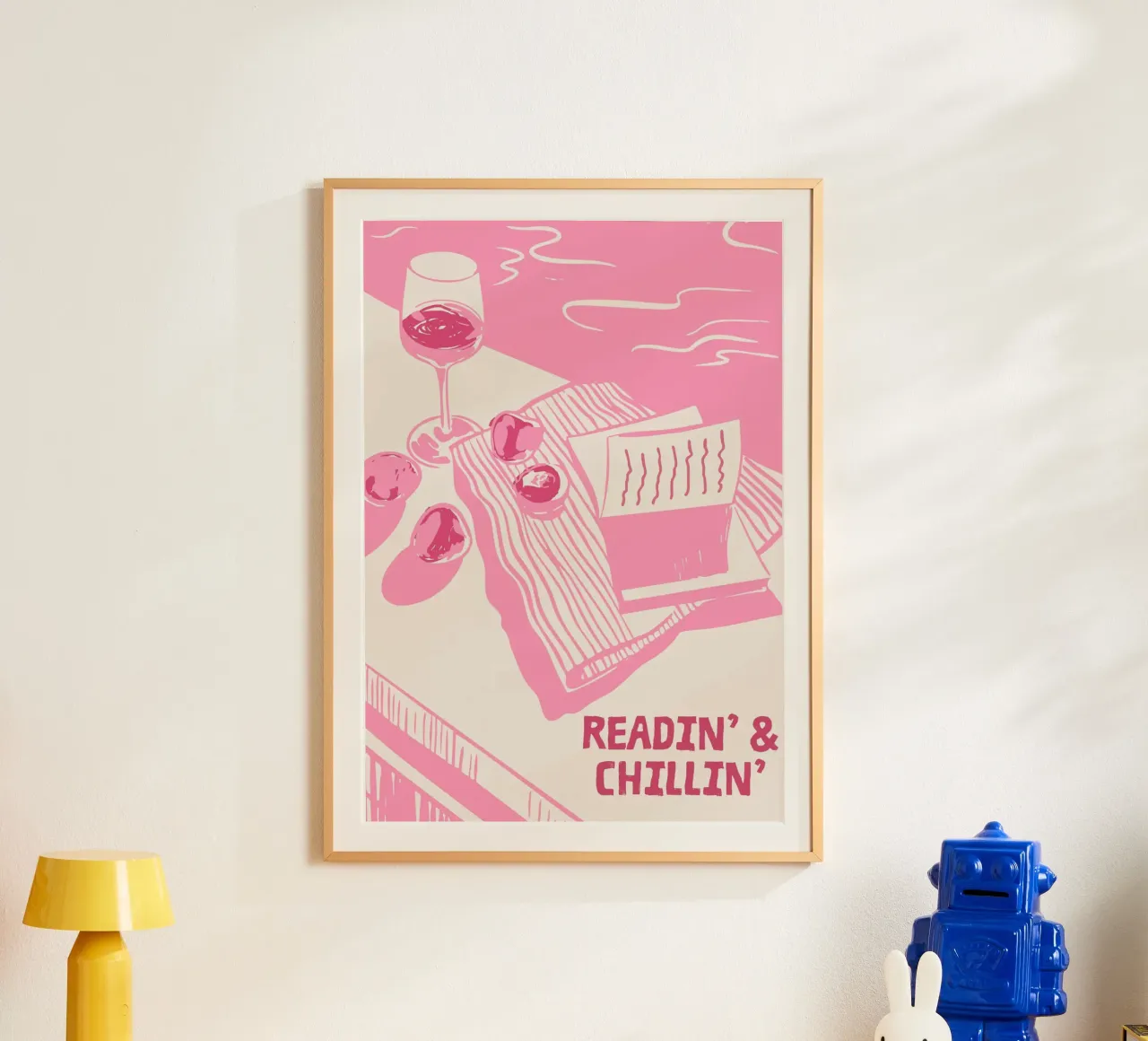 Stampa Picnic rosa Readin' & Chillin' poster con telaio in alluminio da vintagepod