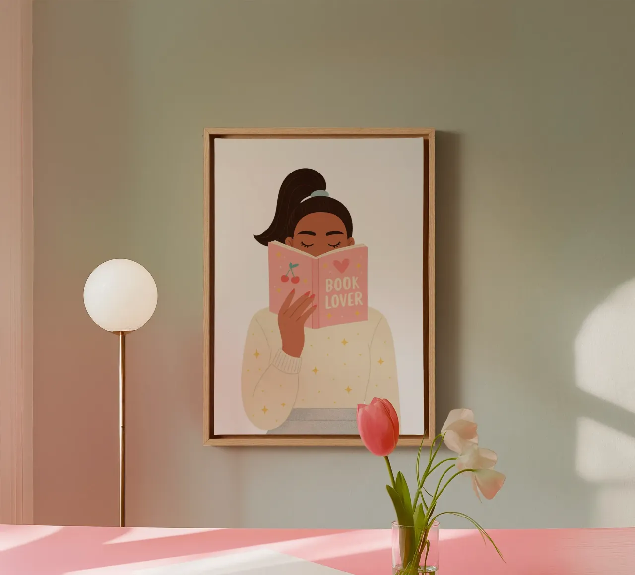Leuke boek minnaar esthetische lezing Illustratie canvas met Baklijst van vintagepod