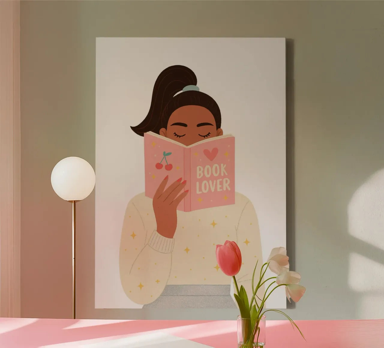 Leuke boek minnaar esthetische lezing Illustratie canvas met Baklijst van vintagepod