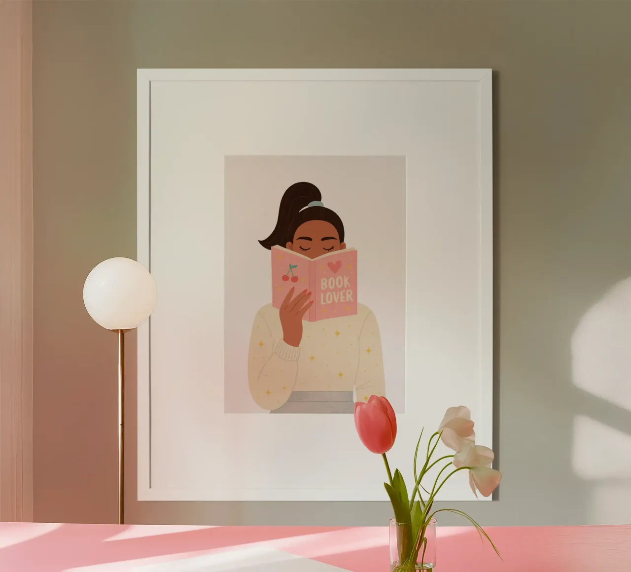 Mignon amoureux des livres Lecture esthétique Illustration poster avec cadre en plastique de vintagepod
