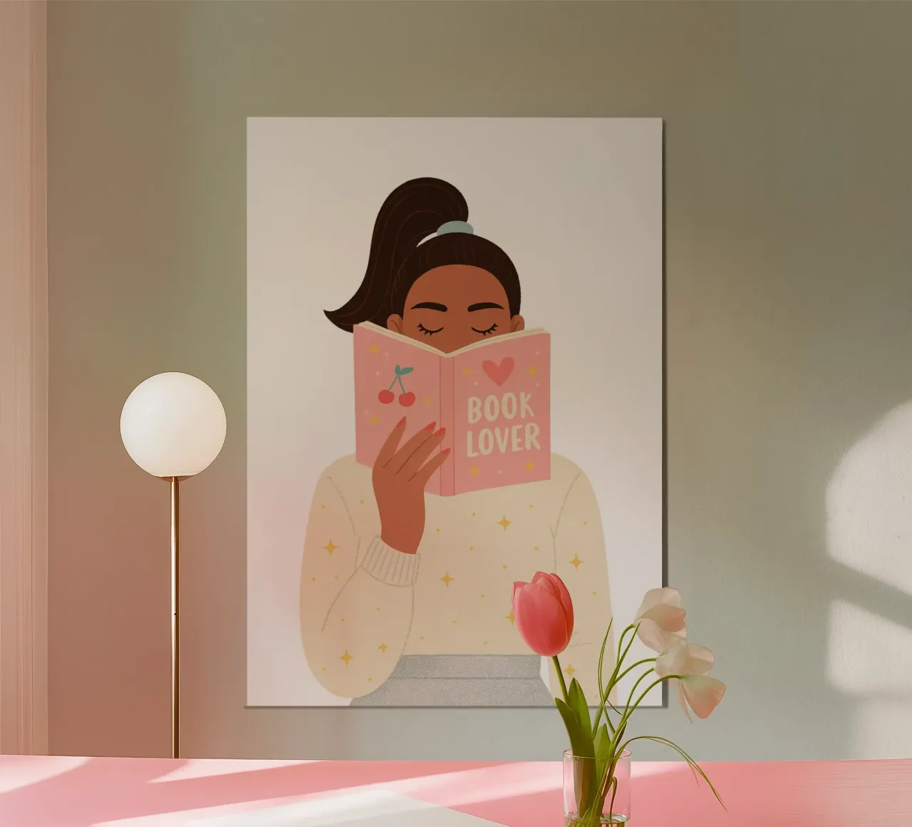 Mignon amoureux des livres Lecture esthétique Illustration poster avec cadre en plastique de vintagepod