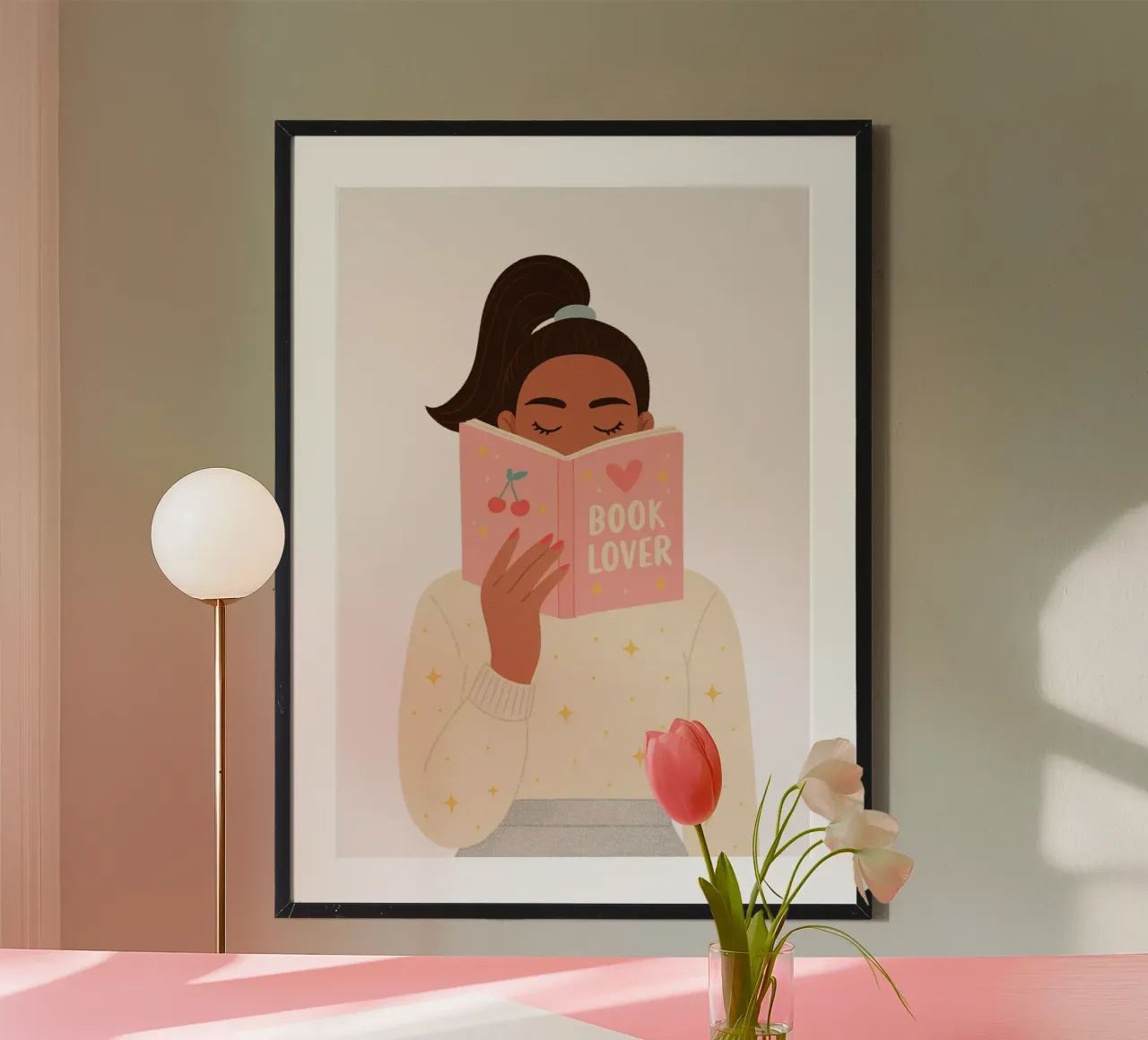 Mignon amoureux des livres Lecture esthétique Illustration poster avec cadre en plastique de vintagepod