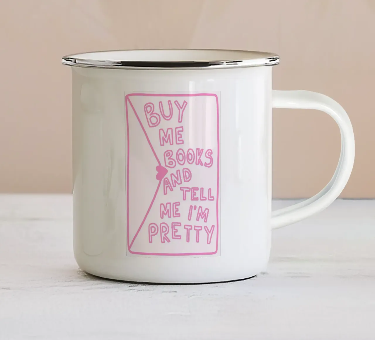 Comprami dei libri e dimmi che sono bella tazza in smalto da vintagepod