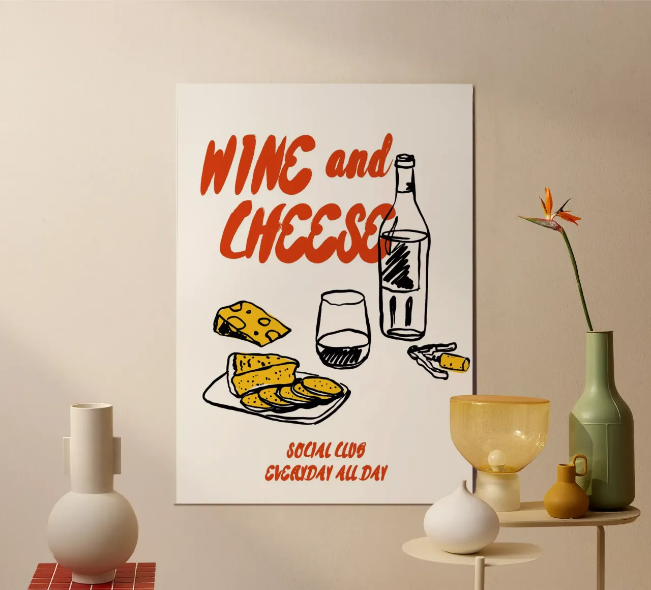 Boho Food 2 Cheese Club poster met aluminium frame van Boho Print Collection