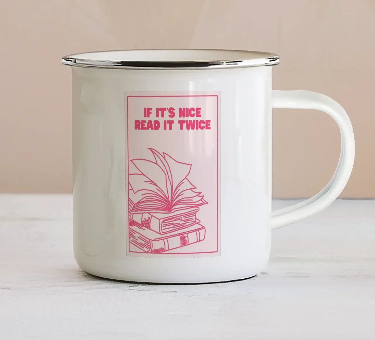 If It's Nice Read It Twice Book Print enamel mug by vintagepod