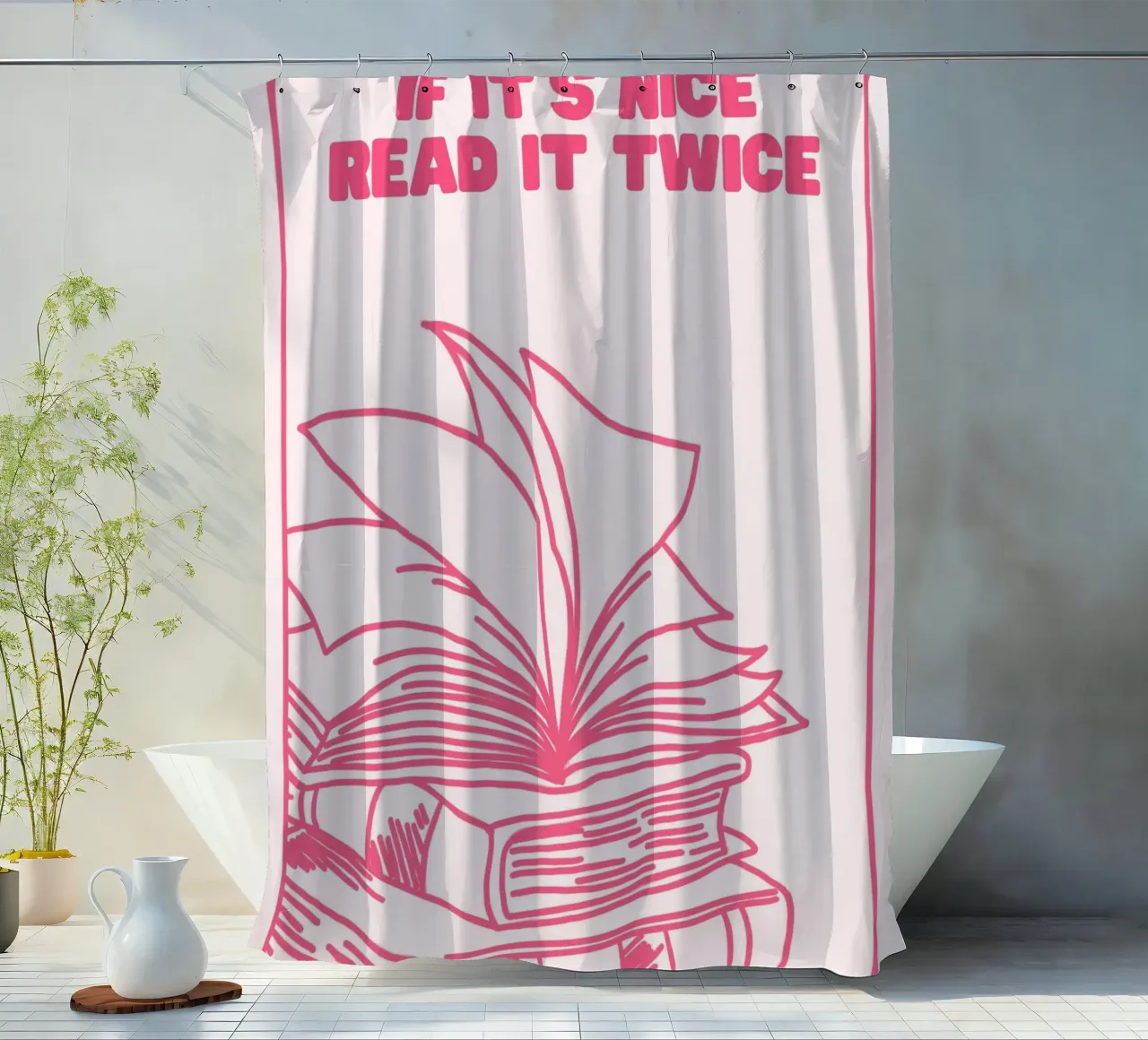 If It's Nice Read It Twice Book Print shower curtain by vintagepod