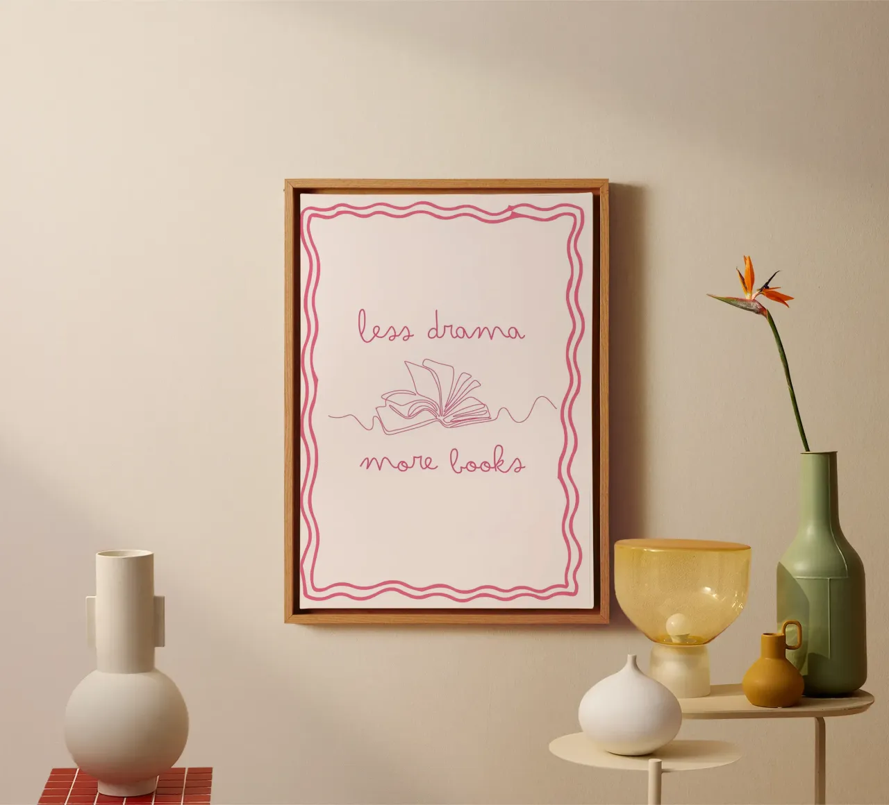 Less Drama More Books Line Art Poster canvas with Floater frame by vintagepod