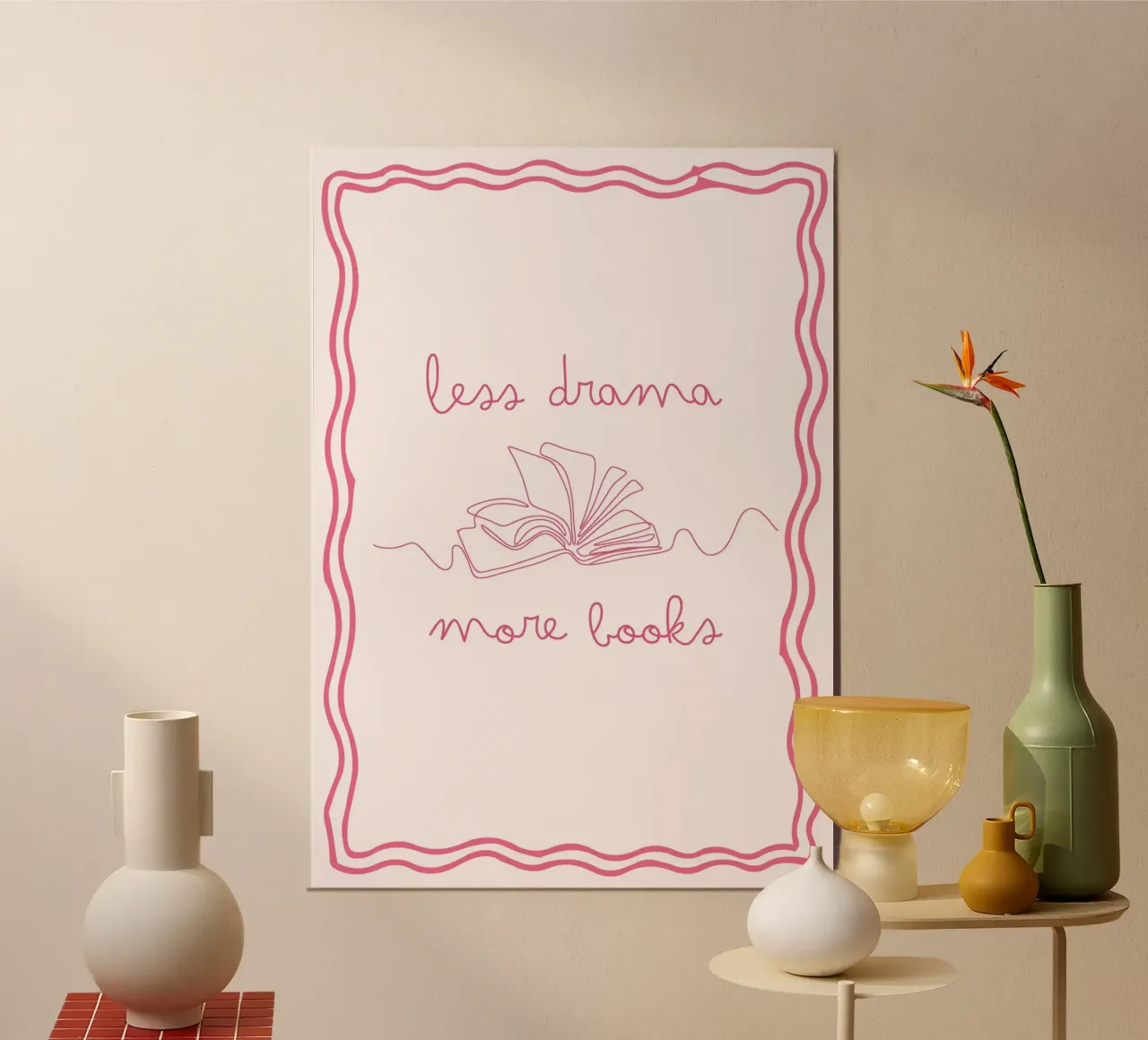 Less Drama More Books Line Art Poster poster con telaio in plastica da vintagepod