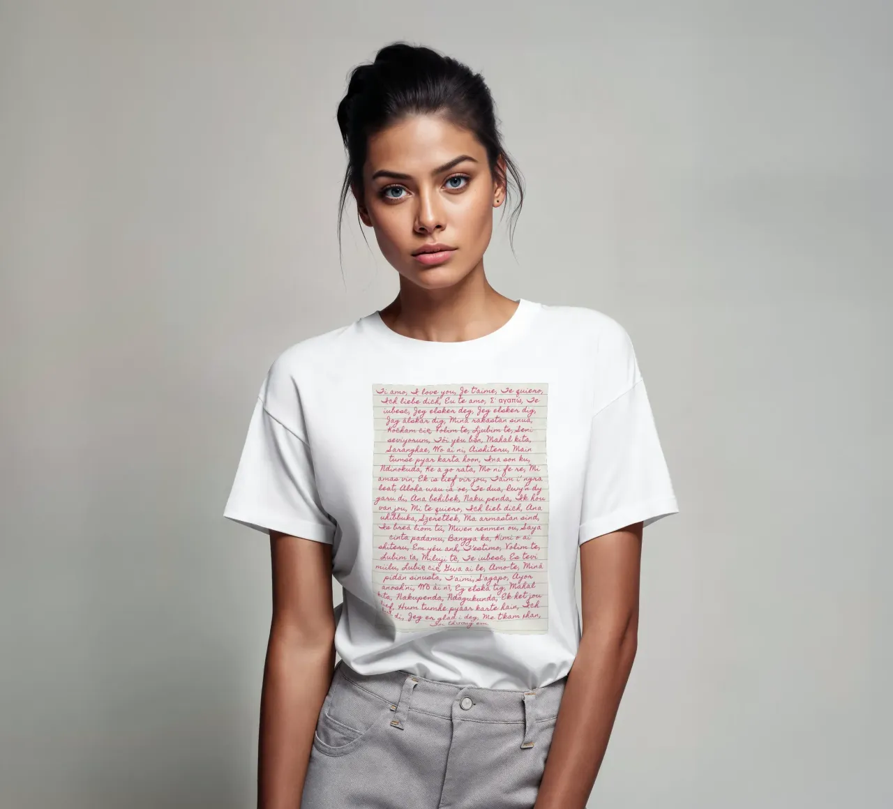 Ich liebe dich" in vielen Sprachen Script Print T-Shirt von vintagepod