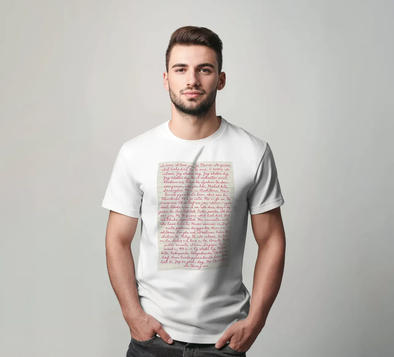 Ich liebe dich" in vielen Sprachen Script Print T-Shirt von vintagepod