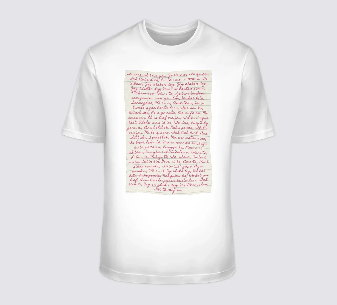 Ich liebe dich" in vielen Sprachen Script Print T-Shirt von vintagepod