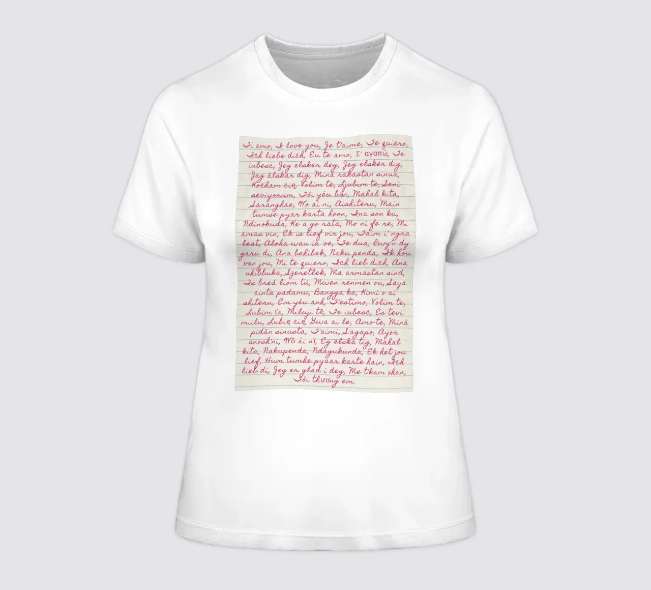 I Love You' in Many Languages Script Print (Je t'aime dans de nombreuses langues) t-shirt ajusté pour femmes de vintagepod