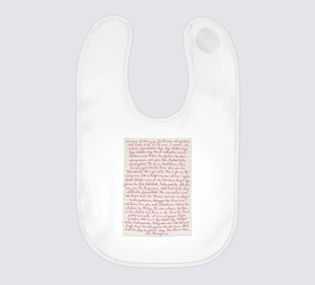 Stampa script 'Ti amo' in molte lingue bavaglino da vintagepod