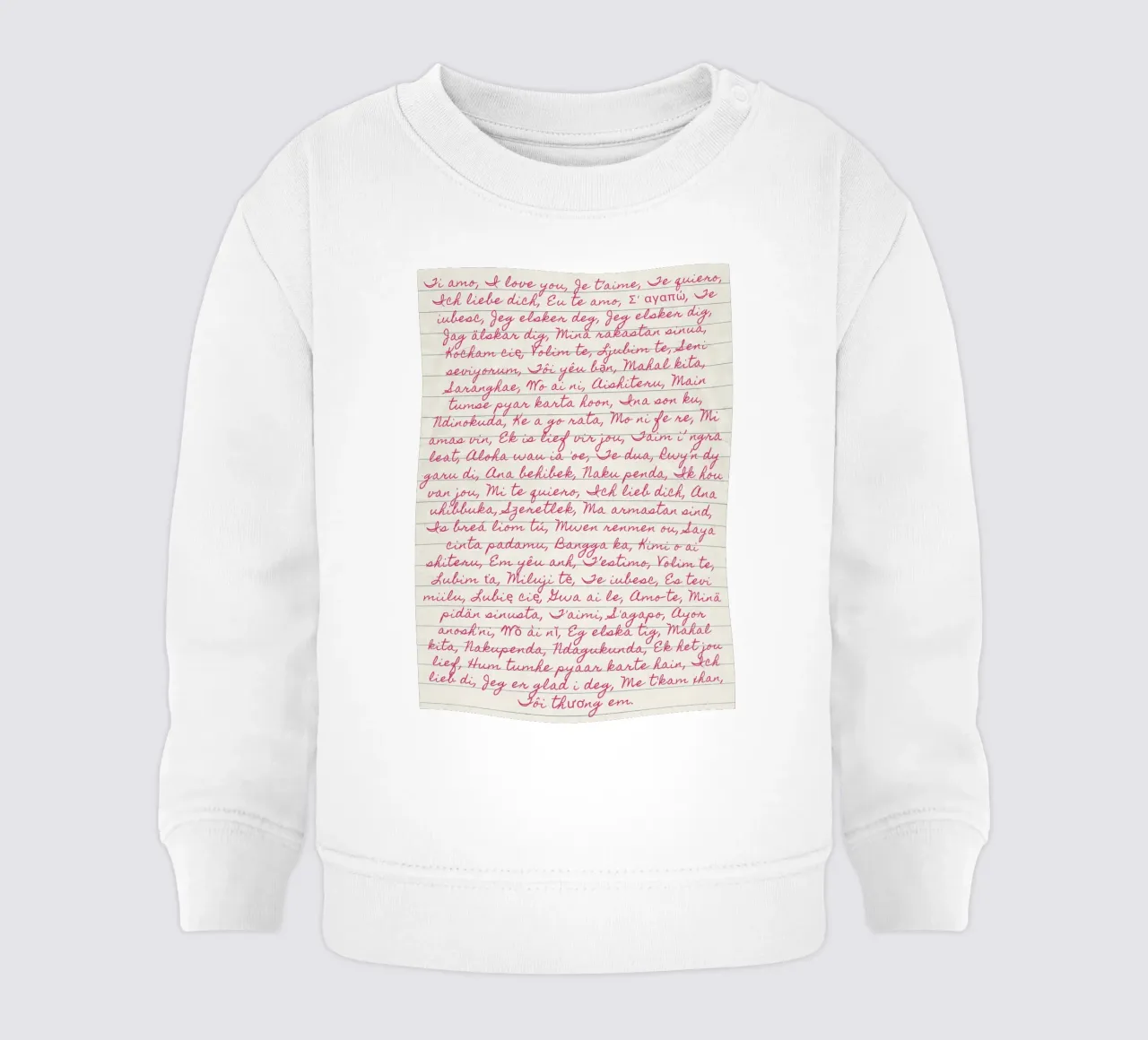 I Love You' in Many Languages Script Print (Je t'aime dans de nombreuses langues) sweat pour bébé de vintagepod