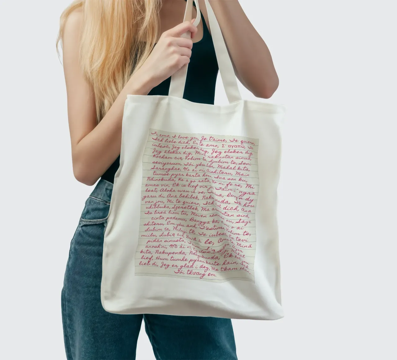 I Love You' in Many Languages Script Print (Je t'aime dans de nombreuses langues) tote bag de vintagepod