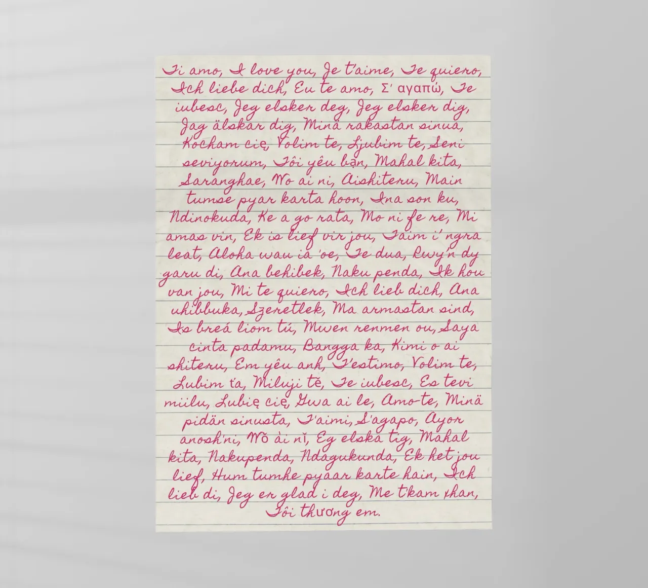 Stampa script 'Ti amo' in molte lingue pellicola backlit da vintagepod