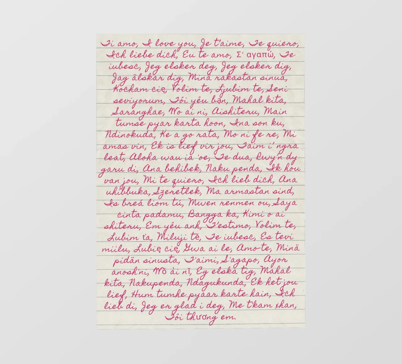 Stampa script 'Ti amo' in molte lingue telo in pvc da vintagepod