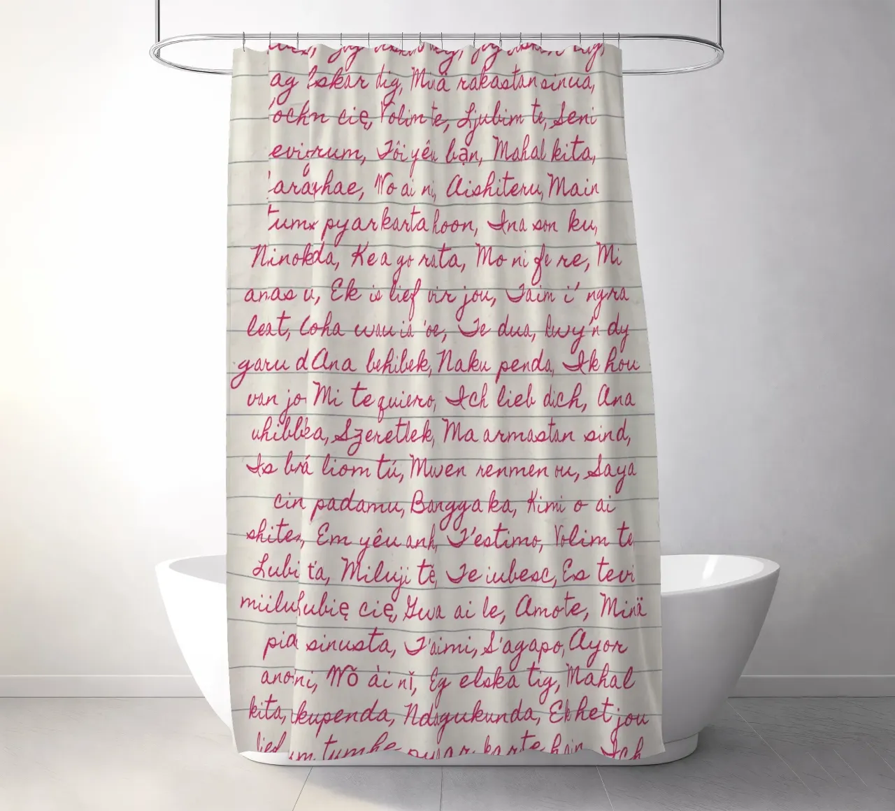 Ich liebe dich" in vielen Sprachen Script Print Duschvorhang von vintagepod