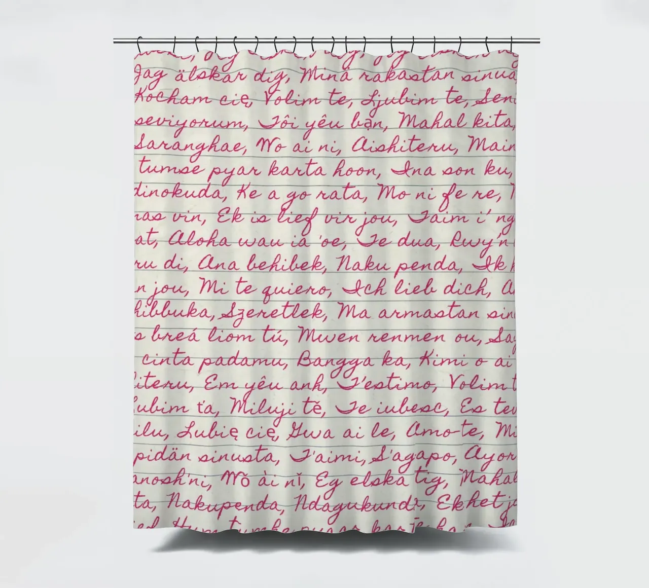 Ich liebe dich" in vielen Sprachen Script Print Duschvorhang von vintagepod