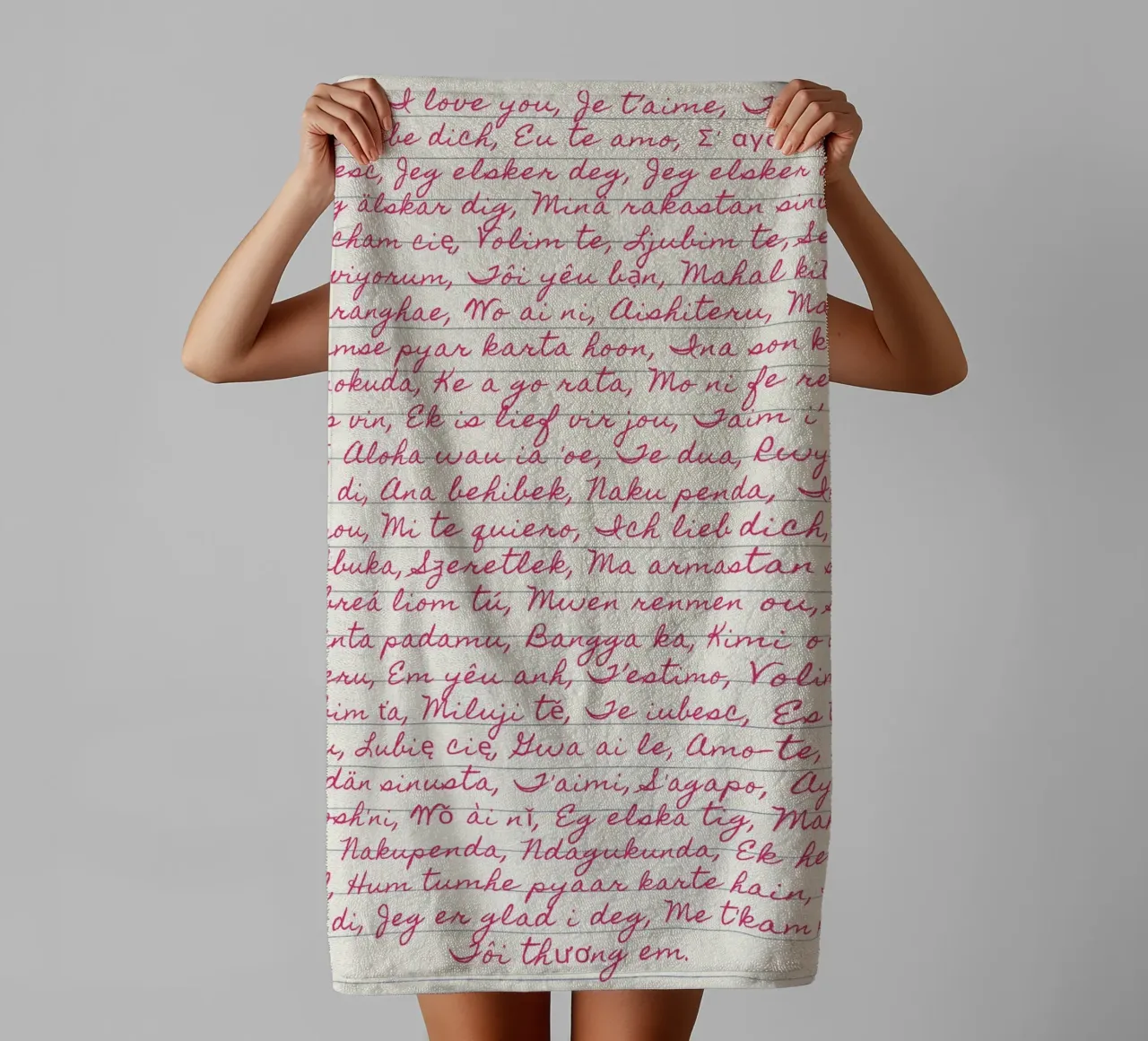 I Love You' in Many Languages Script Print (Je t'aime dans de nombreuses langues) serviette de bain de vintagepod