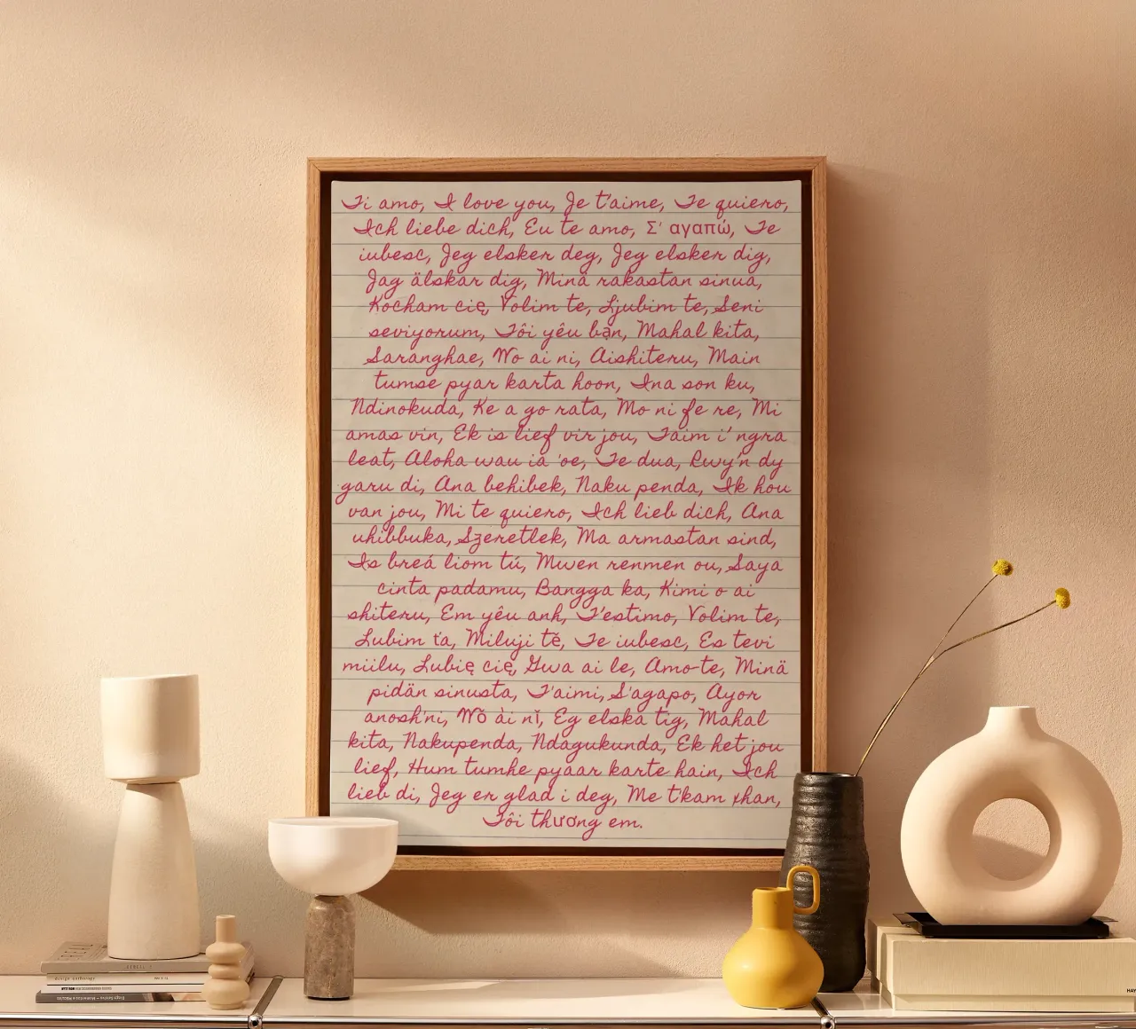 Ich liebe dich" in vielen Sprachen Script Print Leinwand mit Schattenfugenrahmen von vintagepod
