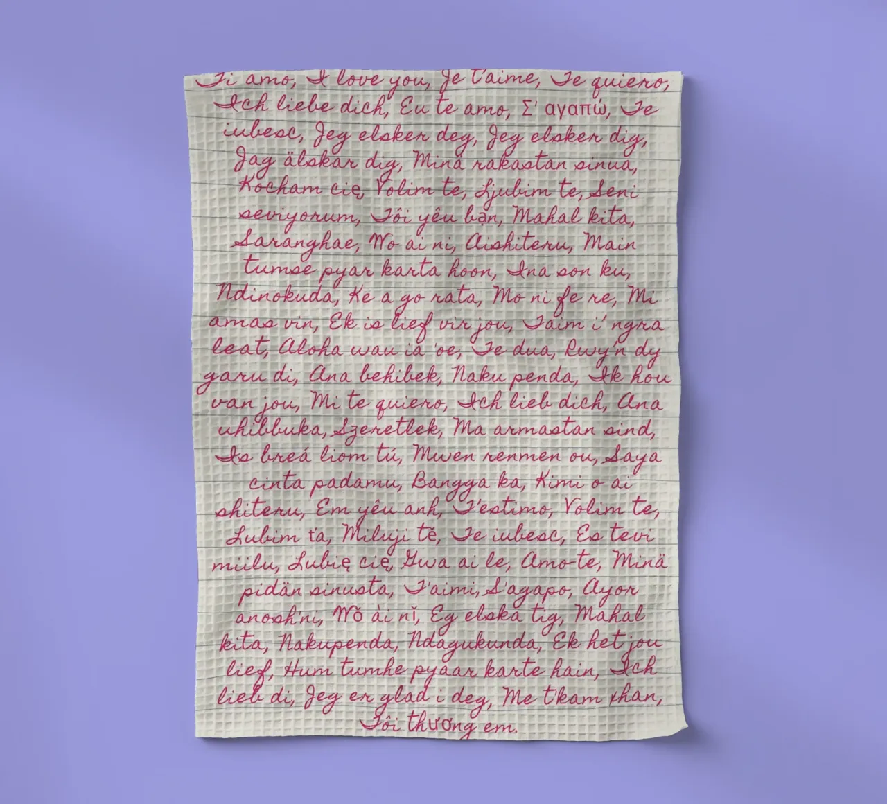 Ich liebe dich" in vielen Sprachen Script Print Geschirrtuch von vintagepod
