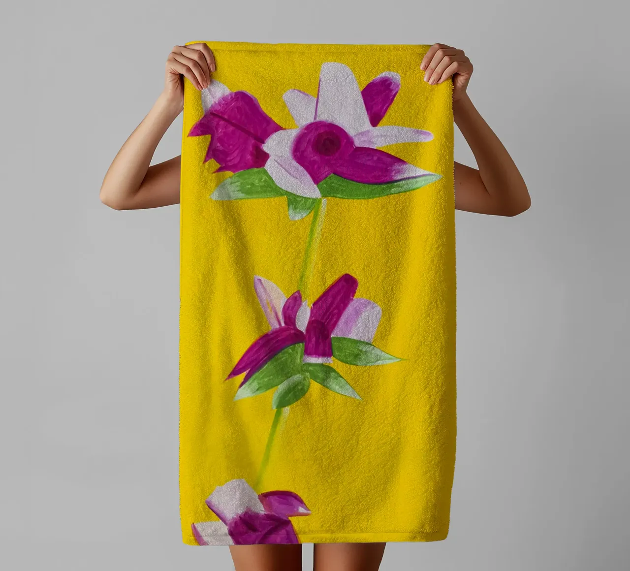 Alex Katz Azalee su giallo asciugamano da bagno da Marcobarshop