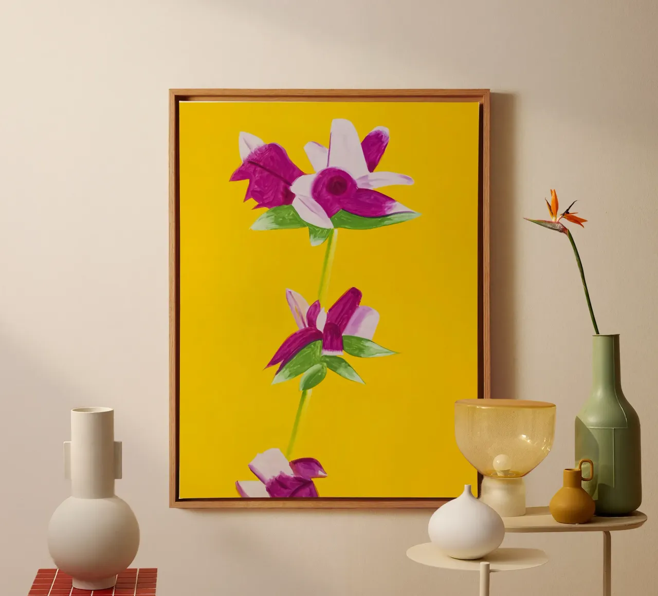 Alex Katz Azaleas on Yellow canvas with Floater frame by Marcobarshop