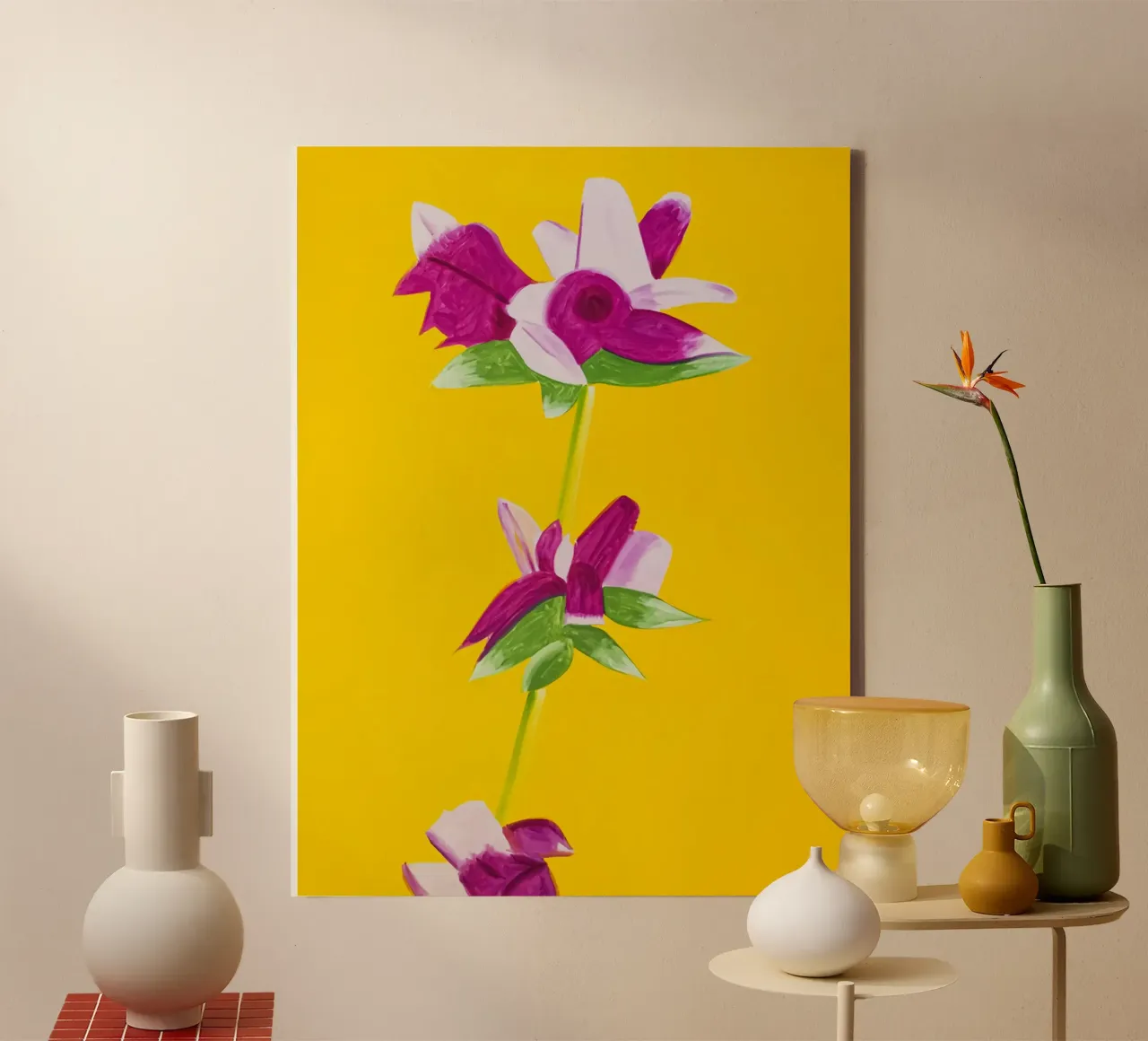 Alex Katz Azaleas on Yellow canvas with Floater frame by Marcobarshop