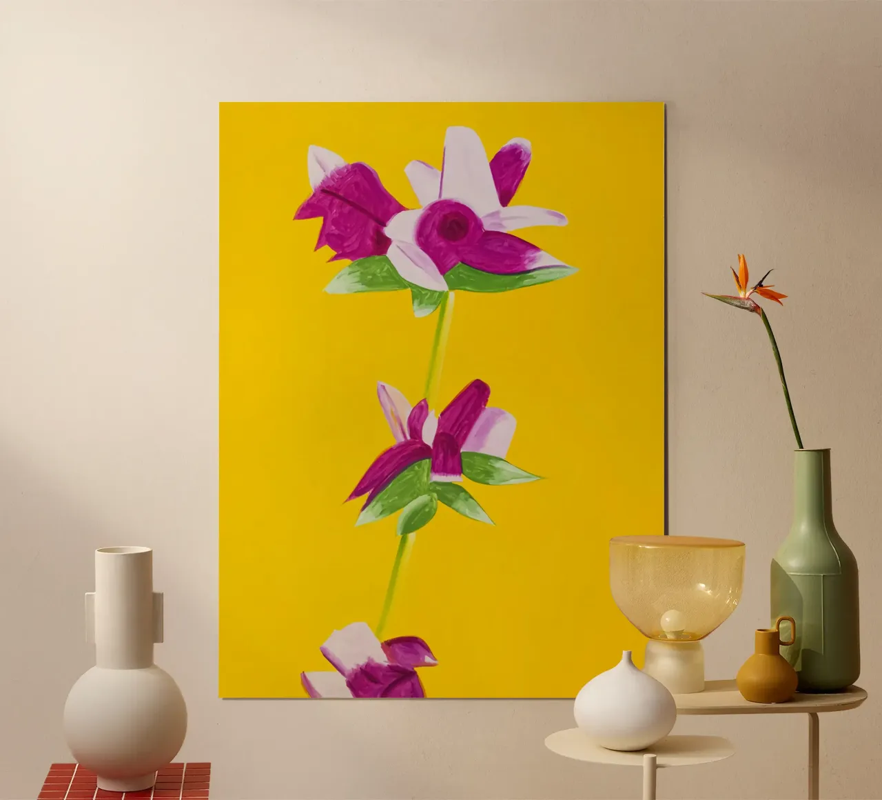 Alex Katz Azalées sur fond jaune poster avec cadre en plastique de Marcobarshop